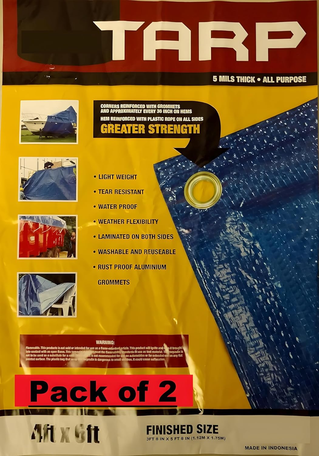 Lonas azules paquete 2 3'8"x5'8" impermeables con ojales