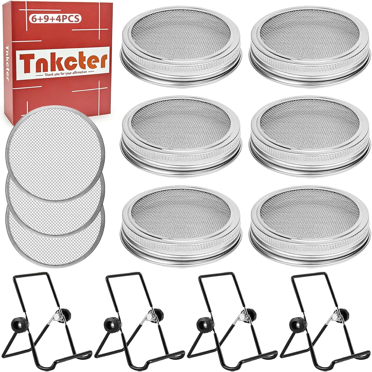 Juego de 6 tapas de brotes para tarros Mason acero inoxidable 316 boca ancha filtros malla soportes ajustables