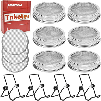 Juego de 6 tapas de brotes para tarros Mason acero inoxidable 316 boca ancha filtros malla soportes ajustables