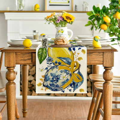 Camino de mesa Chinoiserie con lazo de limón decoración de comedor 13 x 72 pulgadas