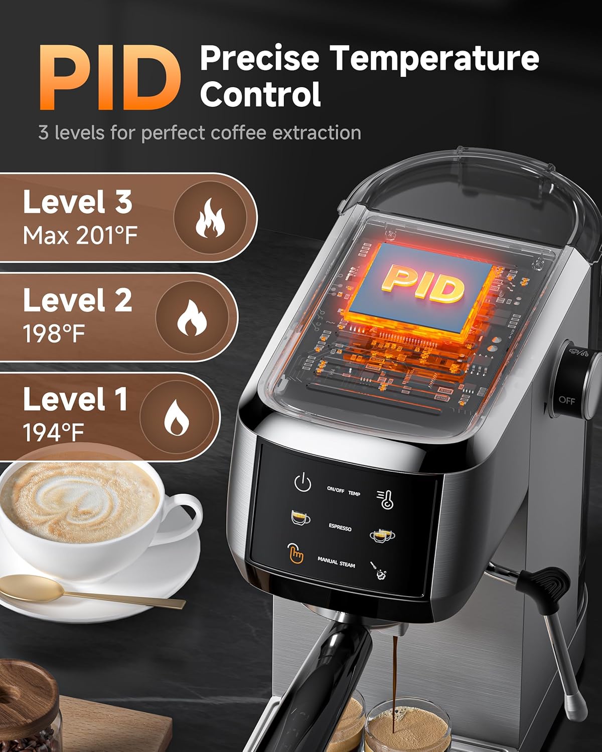 Máquina espresso AMZCHEF con molinillo dosis única y 20 bares