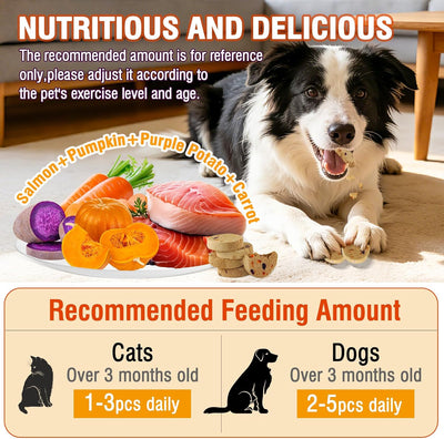 Golosinas salmón y verduras deshidratadas 3.52oz para mascotas