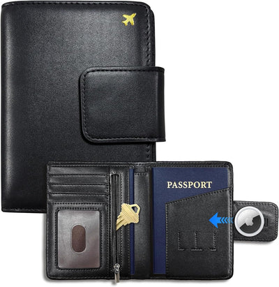 Soporte pasaporte con ranura Airtag billetera RFID negro