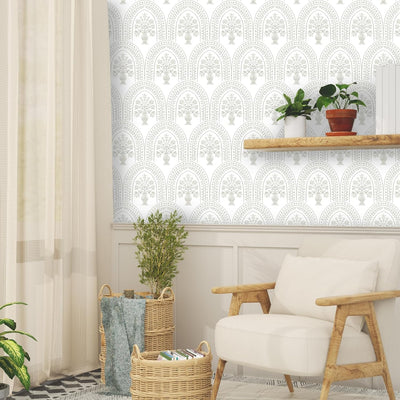 Papel tapiz floral blanco autoadhesivo 17.5x394pulg