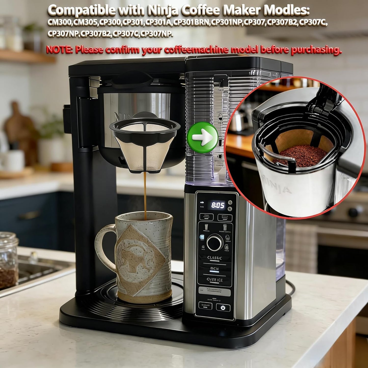 Filtro de café reutilizable dorado compatible con cafetera Ninja