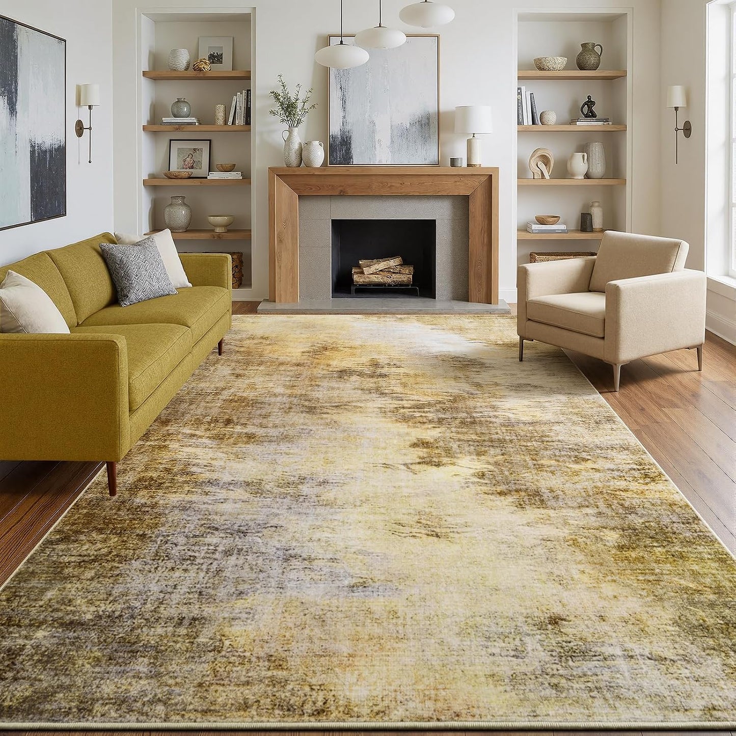 Alfombra lavable interior 4x6ft color dorado