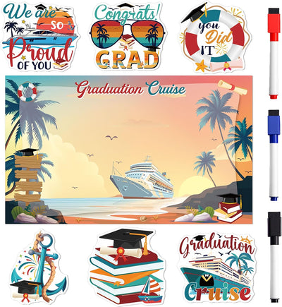 Decoraciones magnéticas para puerta de crucero graduación 7 piezas imanes retro sunset congrats 2026 letreros náuticos