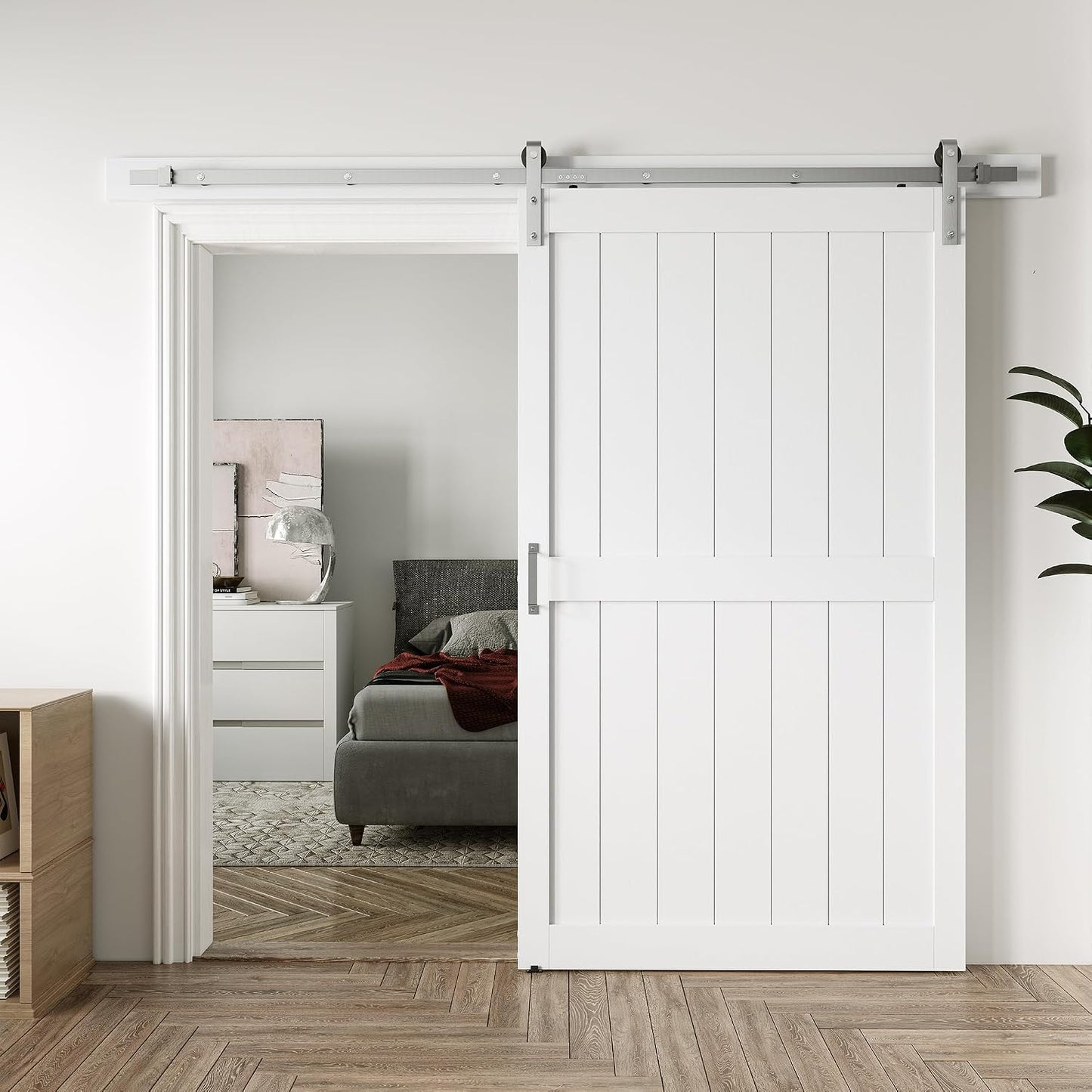 Puerta corredera granero 48x84pulg blanca níquel