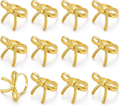 Set 12 Servilleteros Metal Dorado Lazo Resistentes Oxido