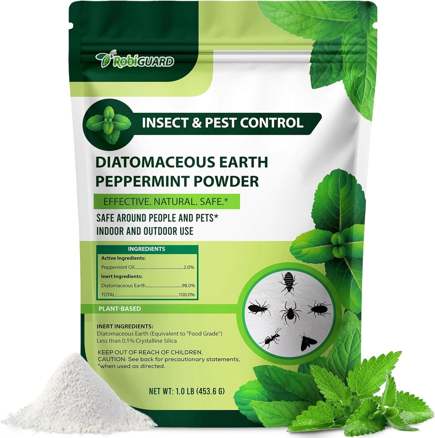 Polvo tierra diatomeas alimenticio menta control insectos 1lb