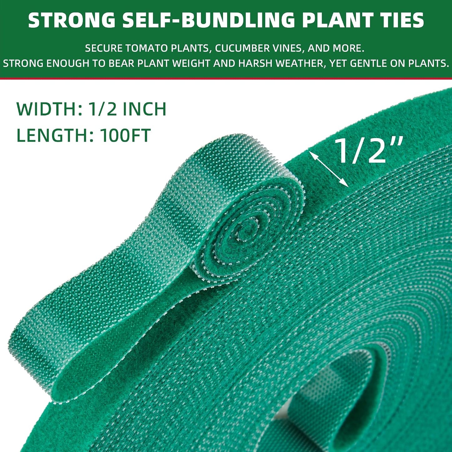 Rollo lazos reutilizables para plantas 100ft x 1/2pulg