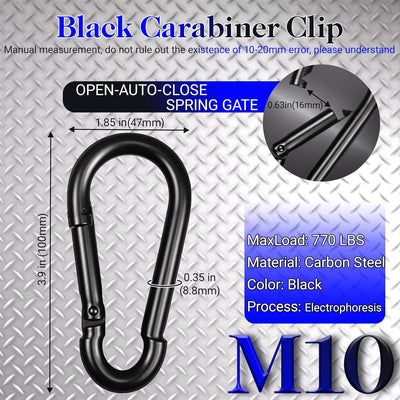 5 Mosquetones Acero Galvanizado Negro M10 Resistentes al Oxido