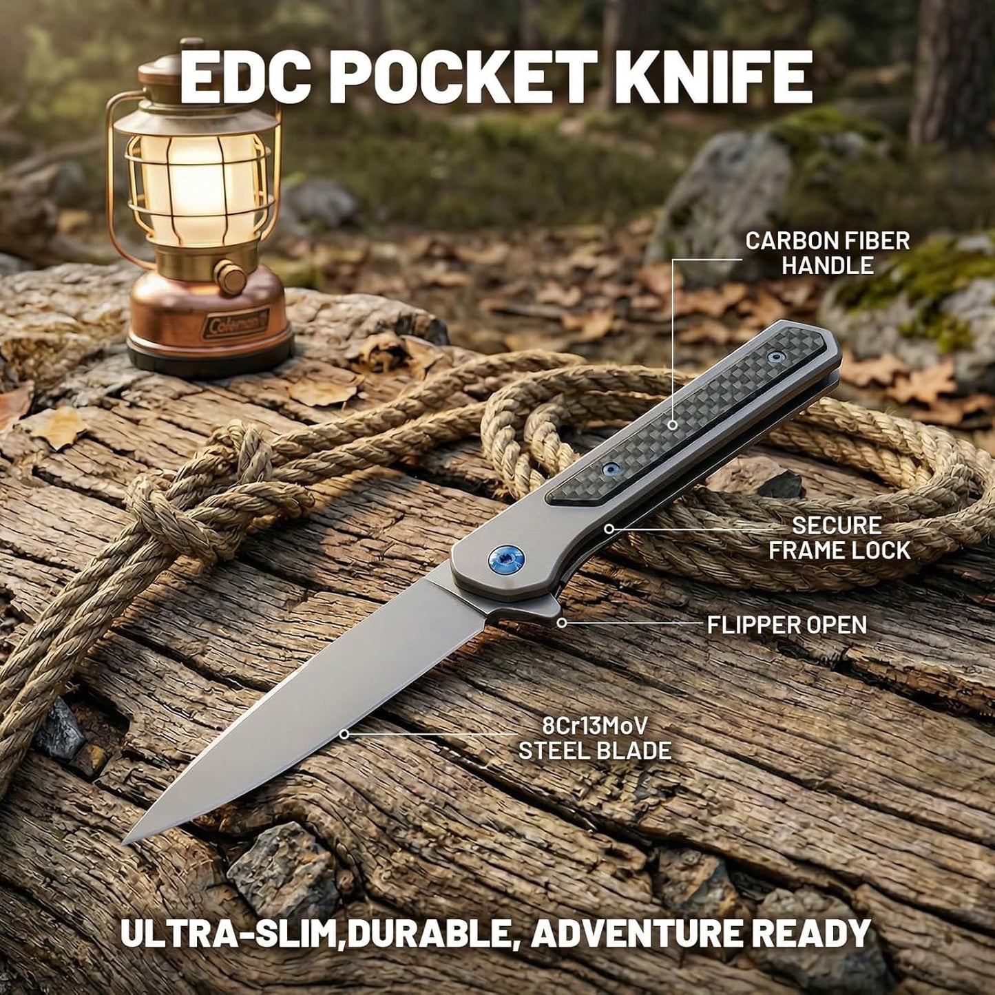 Cuchillo plegable acero inox 3.2pulg con clip EDC