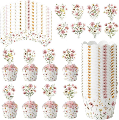 Adornos y envoltorios de flores silvestres de primavera para cupcakes y fiestas