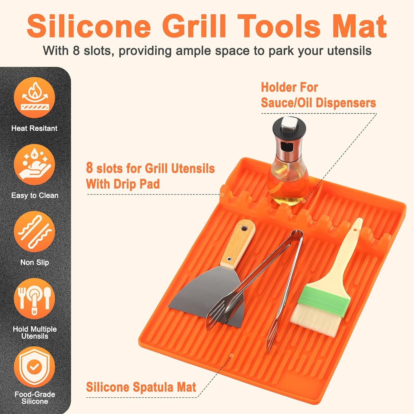Tapete silicona parrilla con almohadilla goteo naranja
