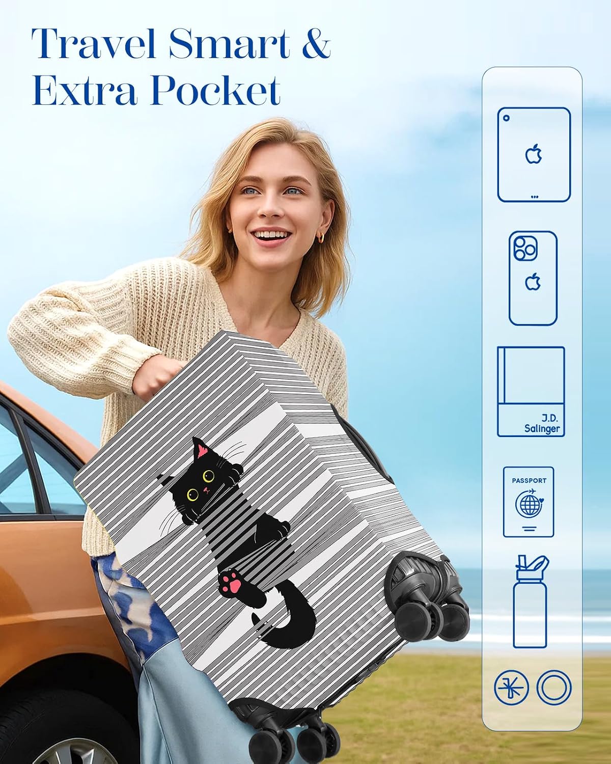 Funda equipaje Tsa aprobado gato gris