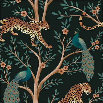 Papel tapiz leopardo bohemio selva 17.3x9.8pulg