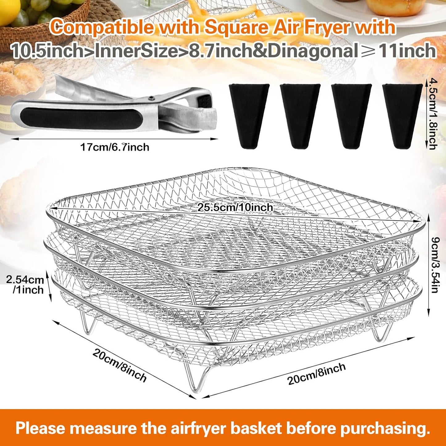 Estante apilable freidora aire acero inox patas silicona