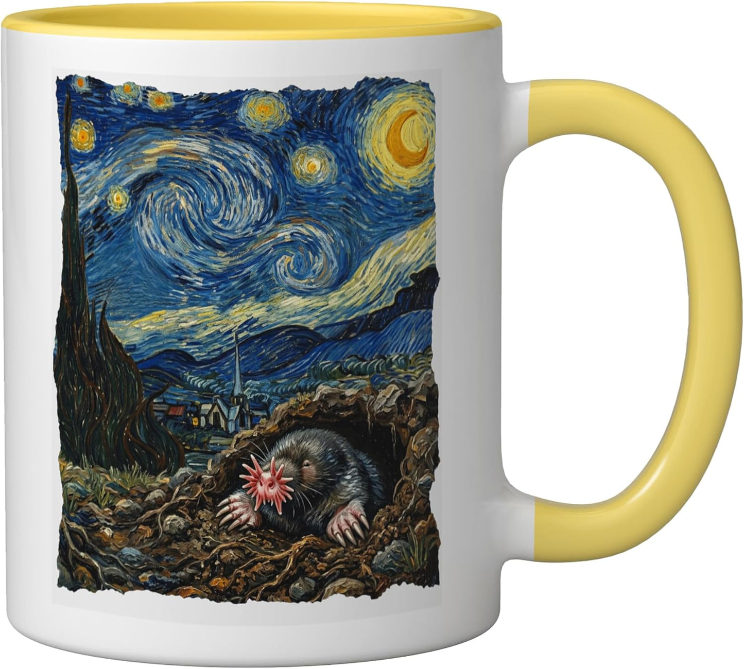 Taza Cerámica Mole Estrella Noche Amarillo Blanco