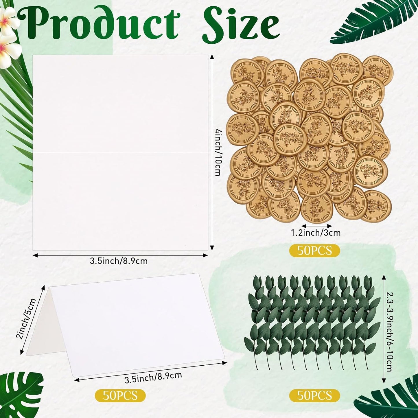 Set 50 Tarjetas Lugar con Sello de Cera y Flores Secas 2x3.5pulg