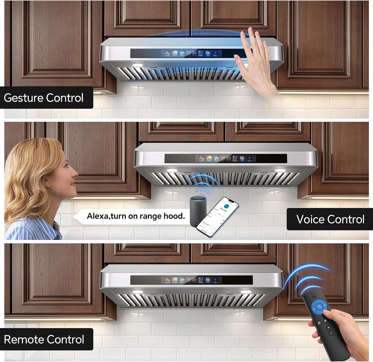 Campana extractora 30pulg 900CFM cocina inteligente 4 velocidades