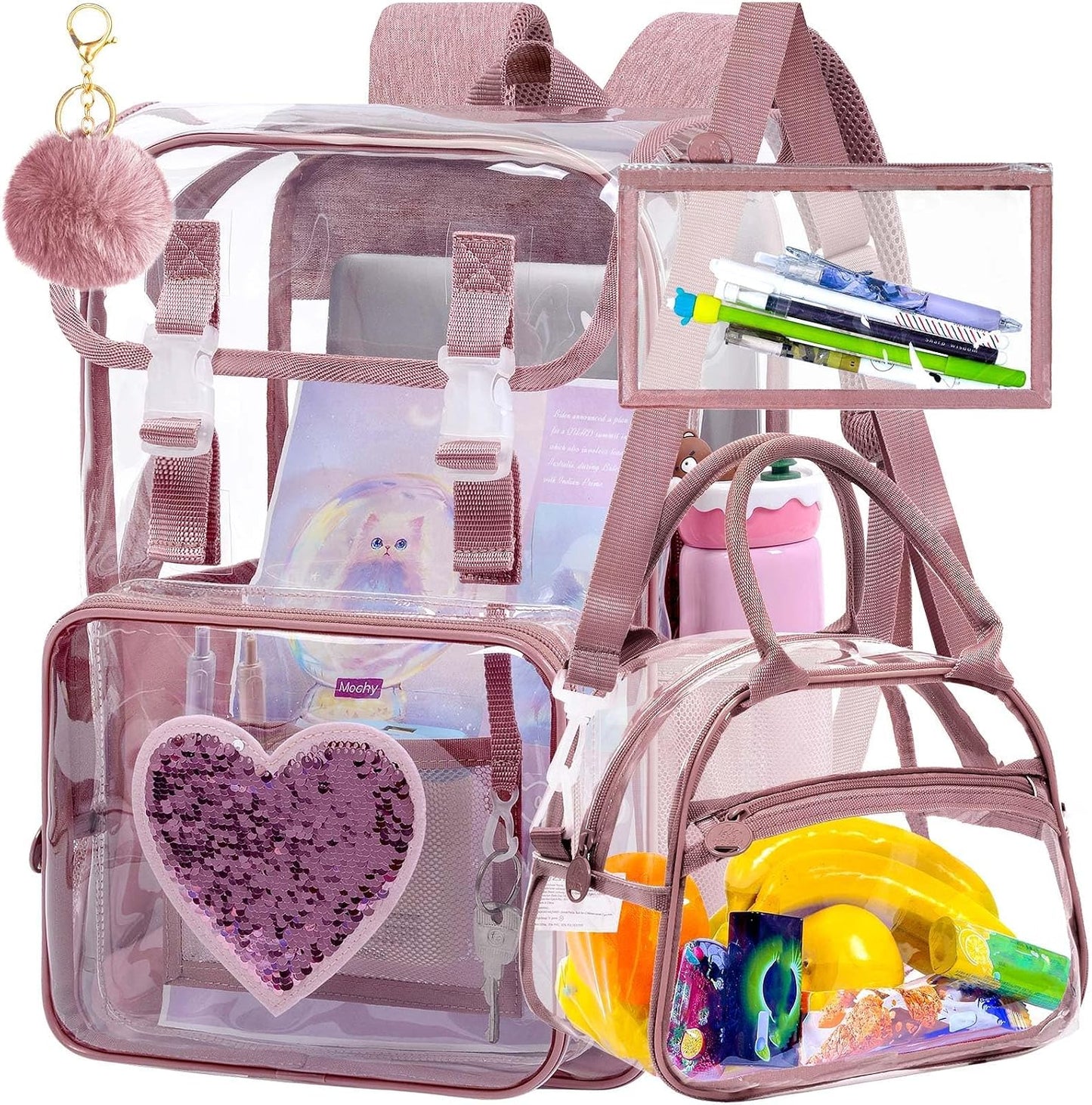 Bolso transparente sequín para niña 3 Pzas aprobado estadio