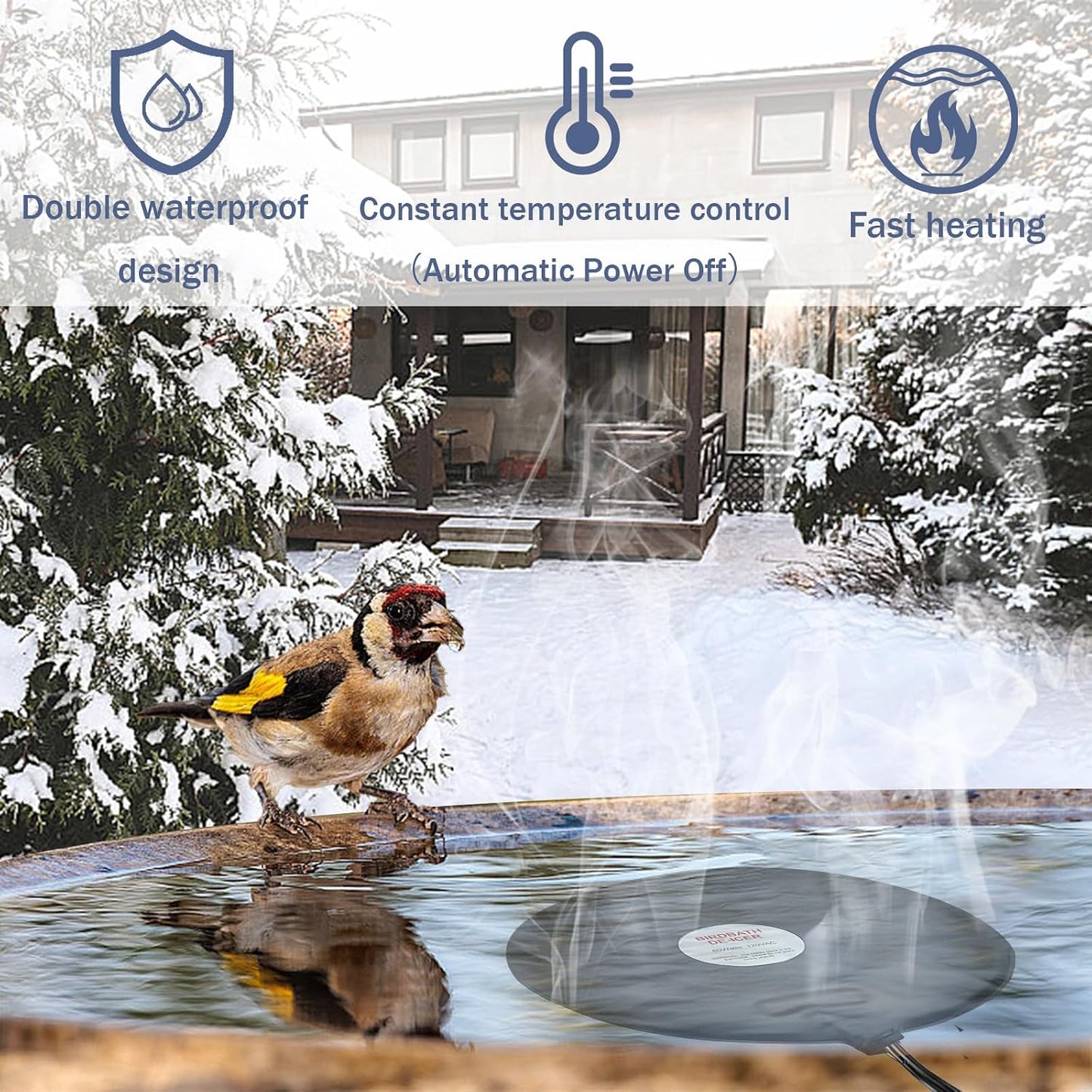 Baño de aves deshielo 60w 9.45pulg con controlador termostático