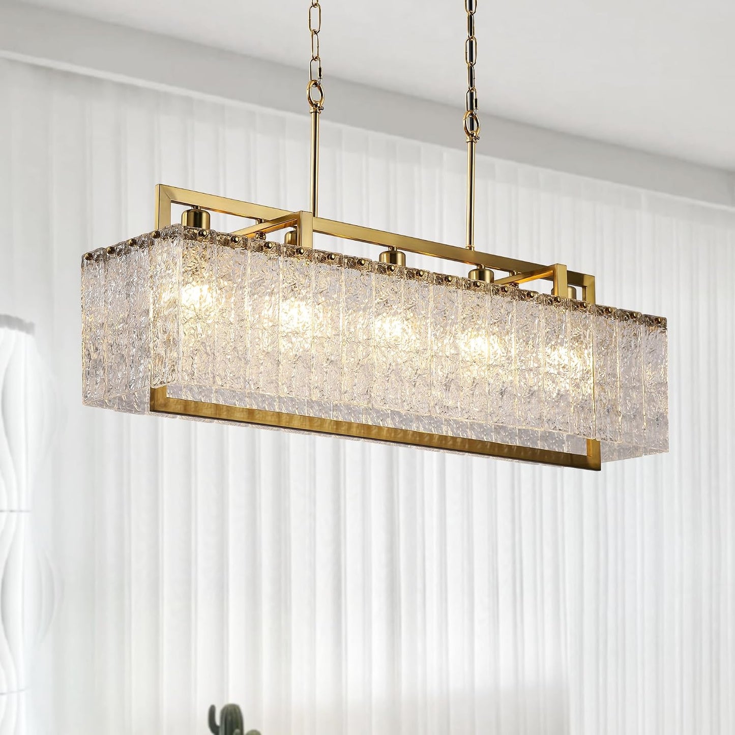 Candelabro cristal dorado 36pulg rectangular