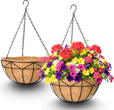 2 Cestas colgantes metal 12pulg fibra coco para patio jardín