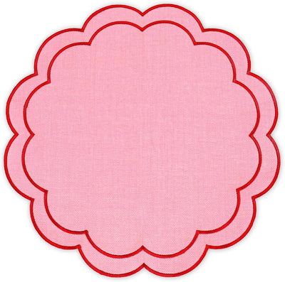 Manteles individuales redondos de lino rojo y rosa para cocina, boda, aniversario, 15", juego de 4