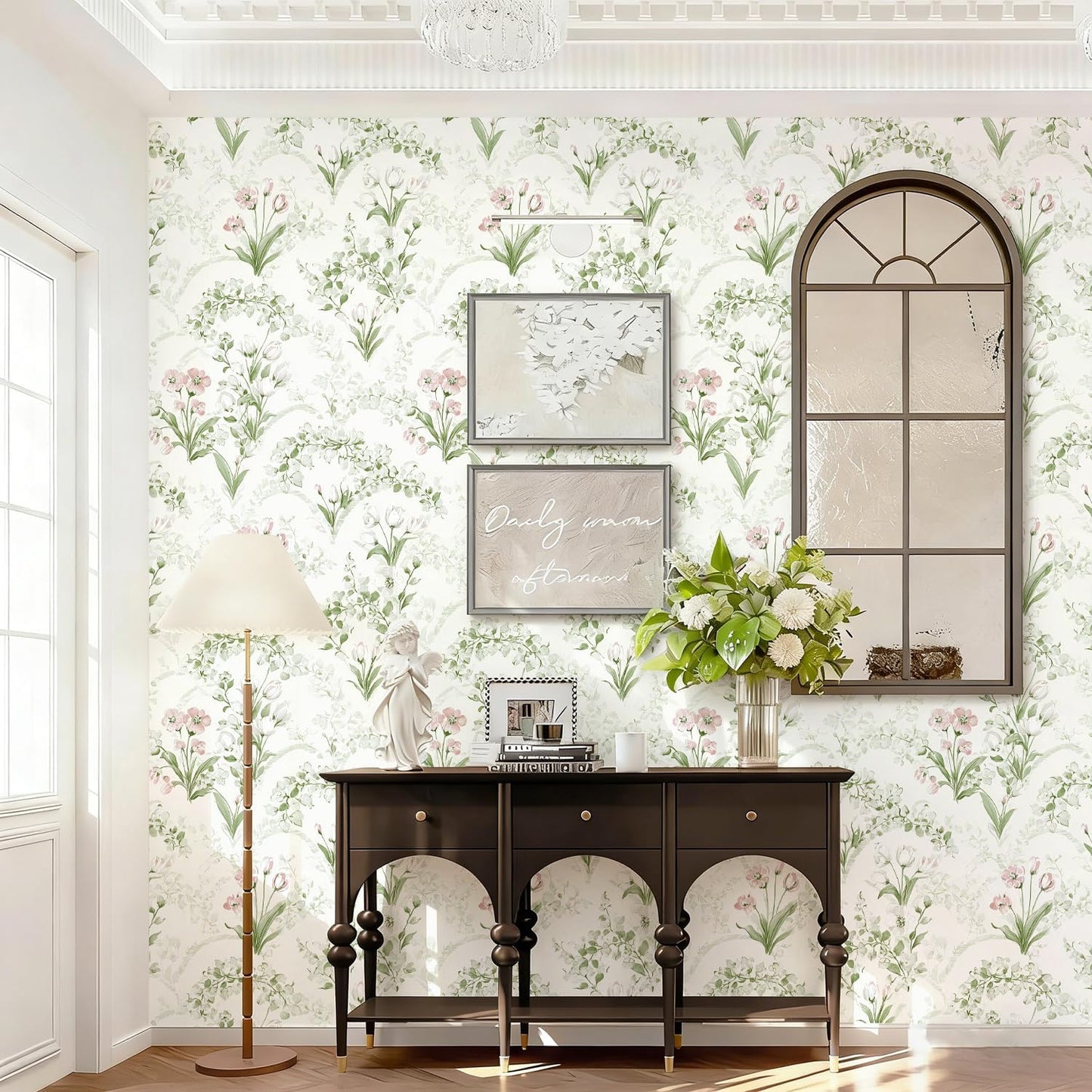 Papel tapiz floral verde 16.9x196.8pulg