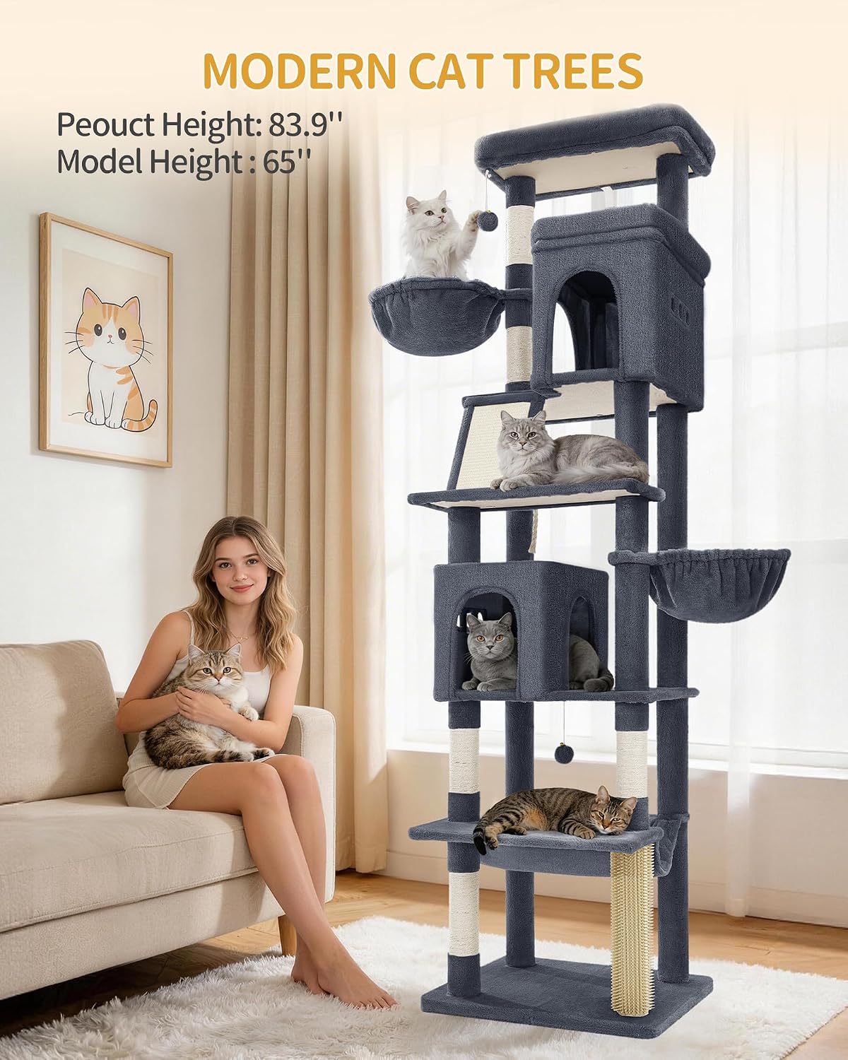 Torre árbol para gatos 84pulg 2 plataformas grandes