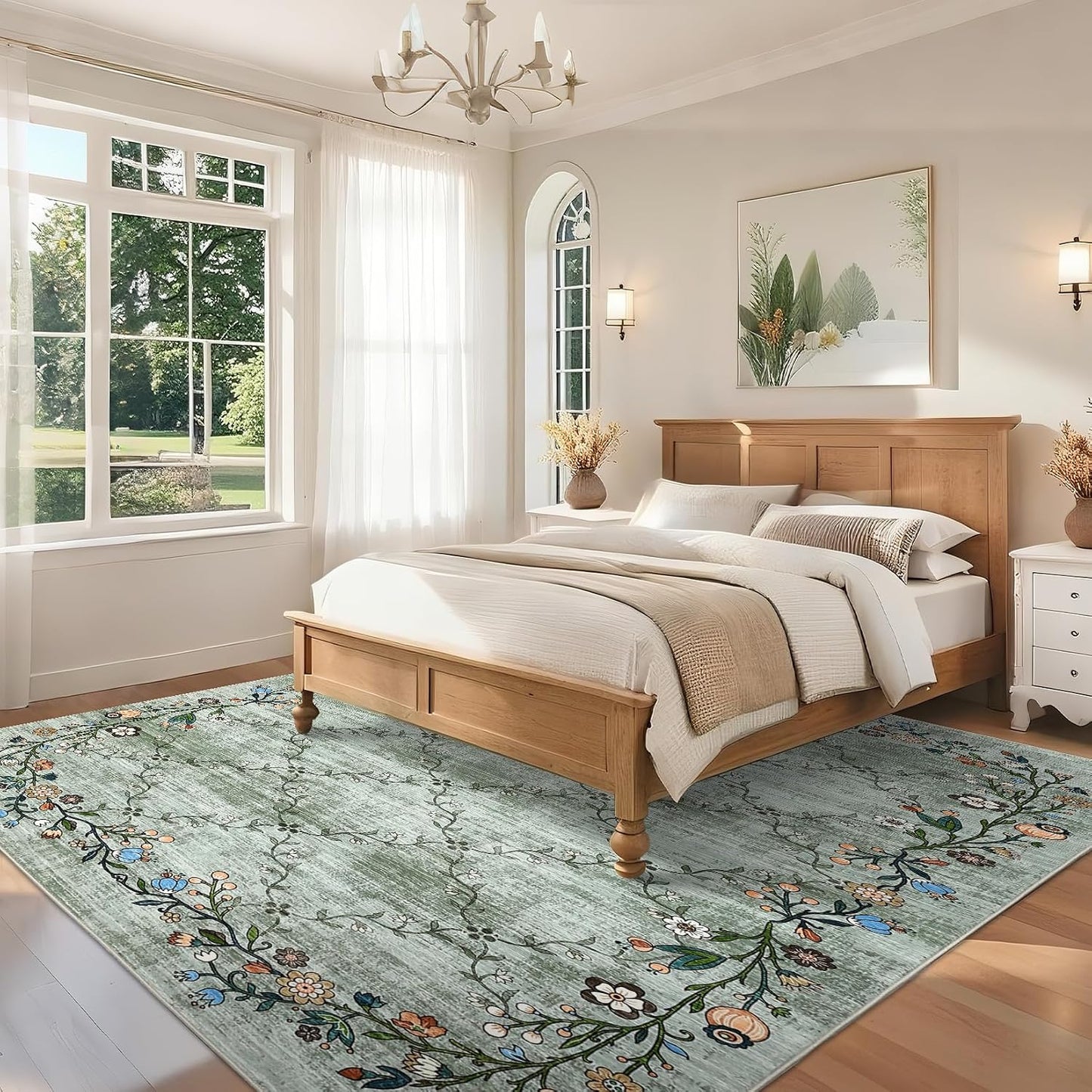 Alfombra lavable moderna diseño floral vid 5x7ft sala dormitorio