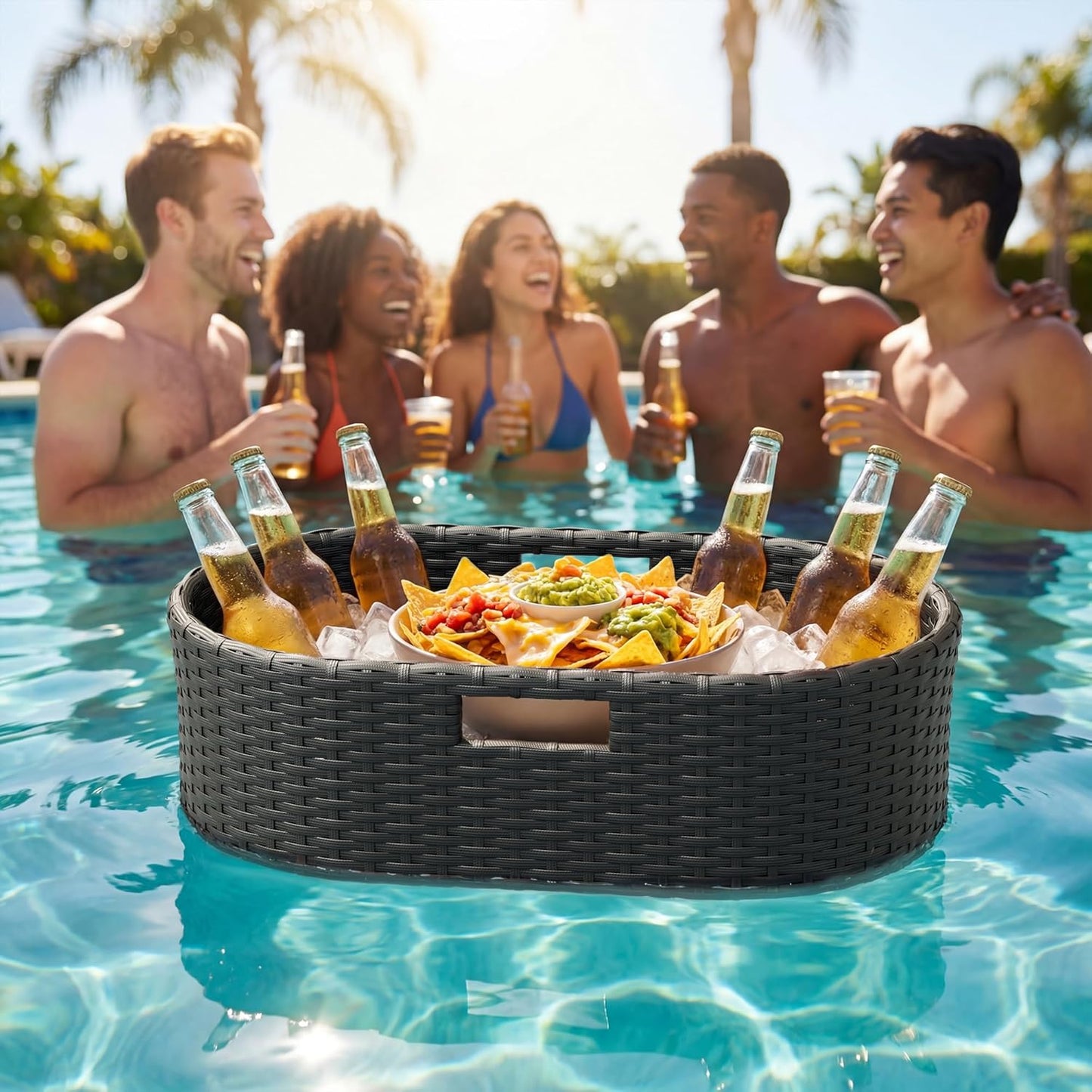 Bandeja flotante mimbre ovalada 26x15pulg para piscina
