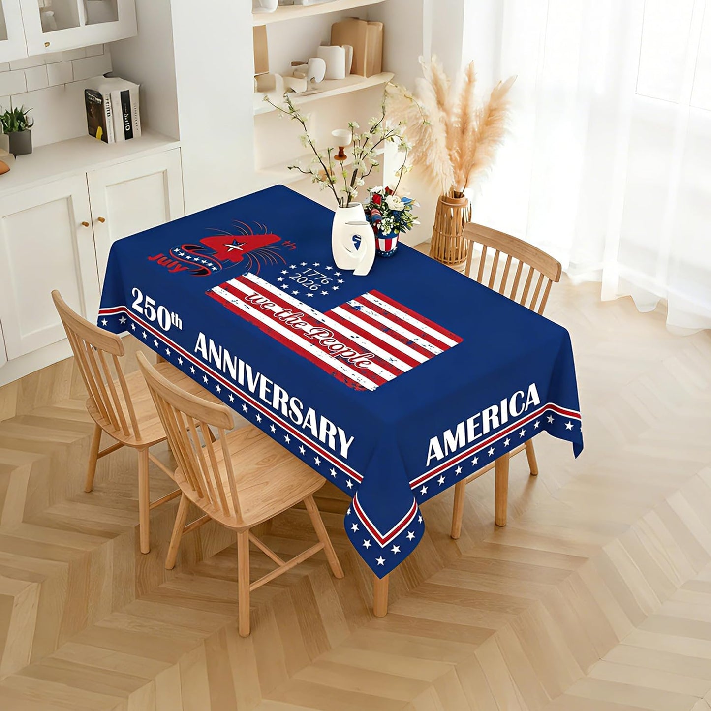 Mantel rectangular patriótico 4 de Julio 250 aniversario Estados Unidos