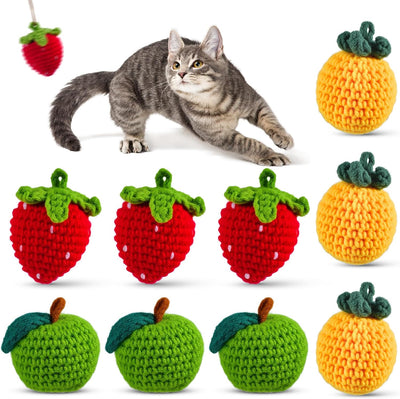 9 Bolas Juguete Gato Hierba Gatera Lana Fruta Agalla Plateada