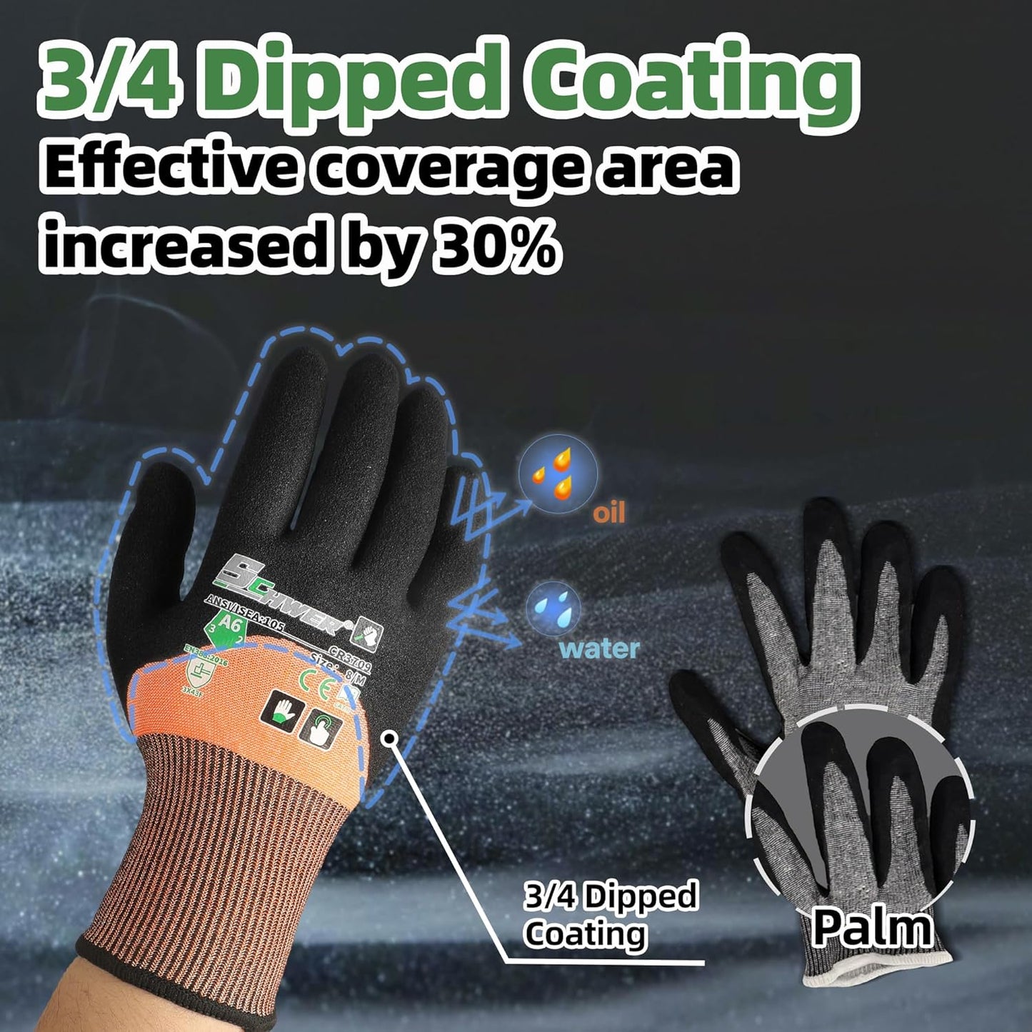 Guantes cortes ANSI A6 revestimiento 3/4 trabajo construcción