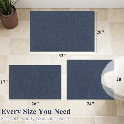 Set 3 Alfombras Baño Antiderrap Absorbentes U Forma Azul