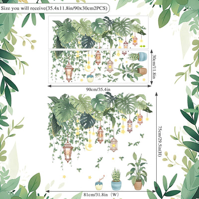 Adhesivos pared hojas tropicales con enredadera y farol