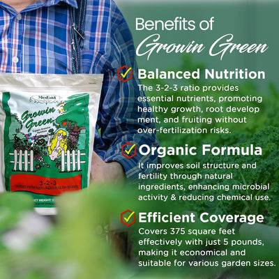 Fertilizante granular orgánico 3-2-3 para jardín 375ft²