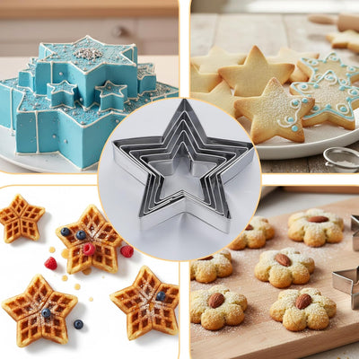 Juego de 5 cortadores de galletas de estrella en acero inoxidable