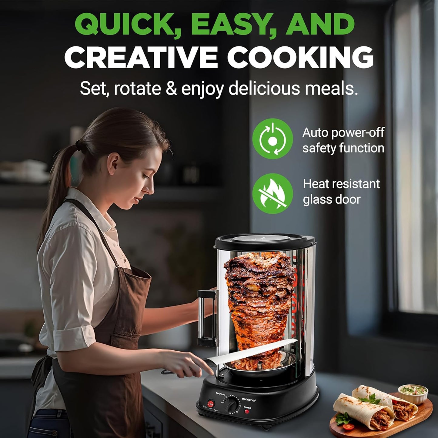 Horno giratorio vertical NutriChef para encimera con estante kebob