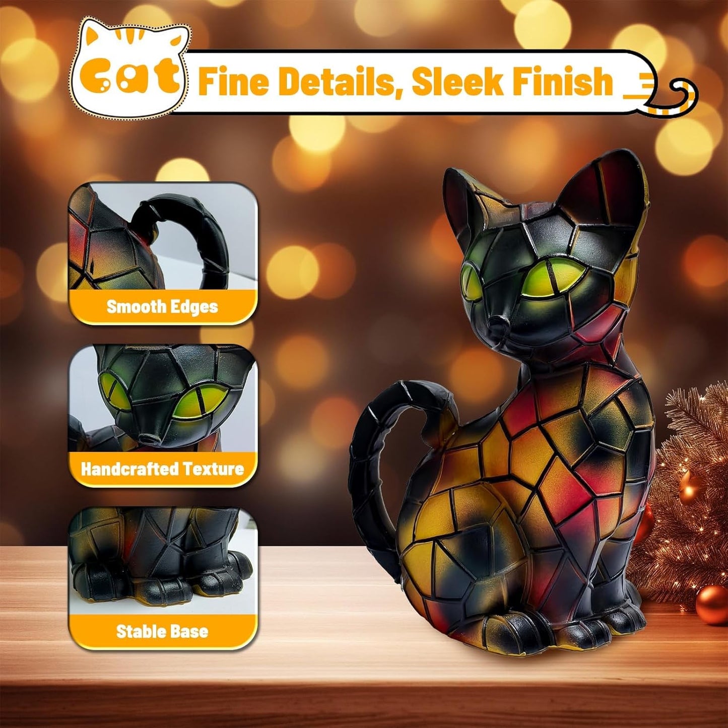 Lámpara gato vitral luz nocturna decoración hogar