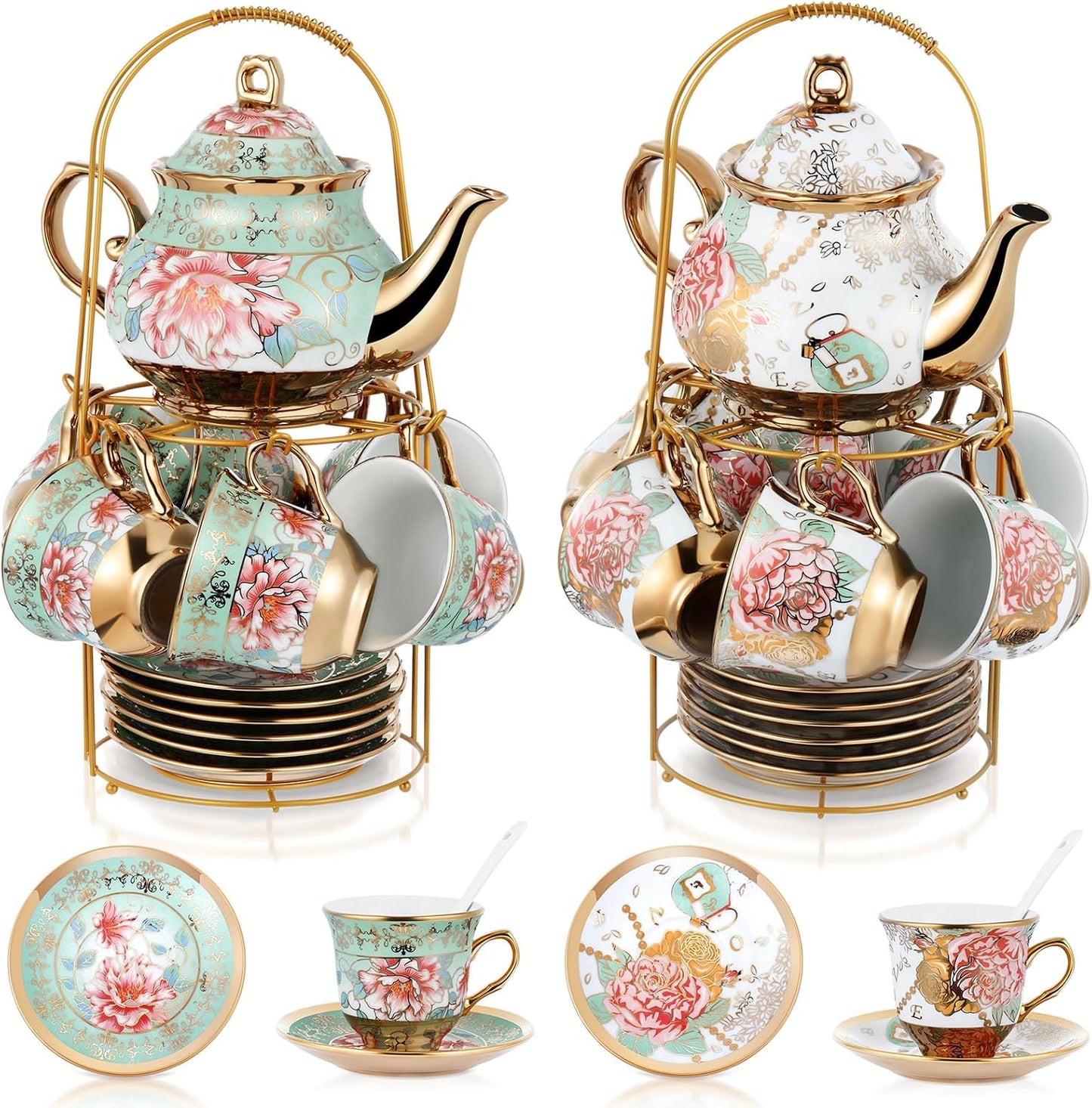 Set 40 Pzas Té Cerámica con Soporte Metal y Cuchara