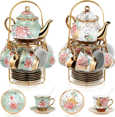 Set 40 Pzas Té Cerámica con Soporte Metal y Cuchara
