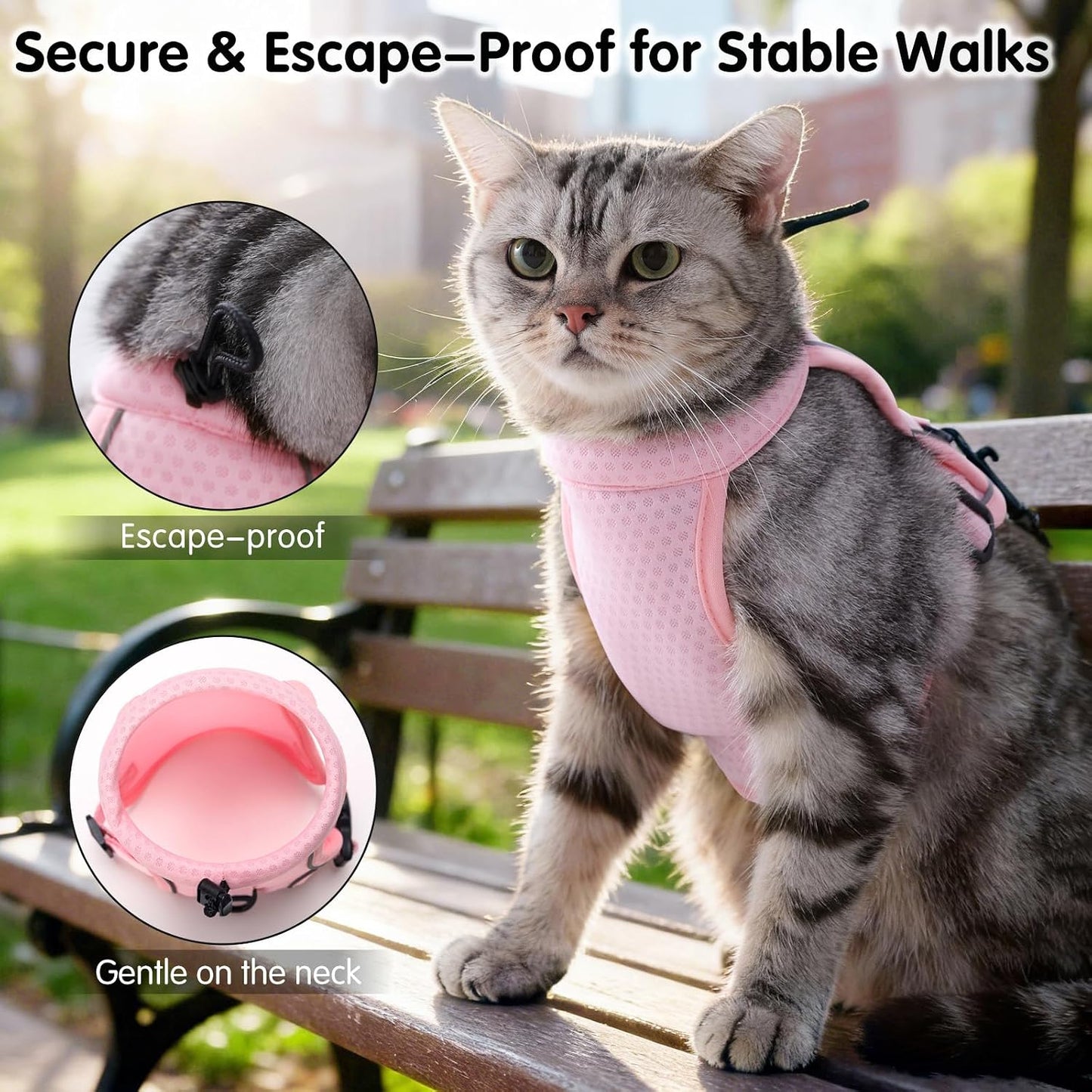 Arnés ajustable para gatos con tira reflectante