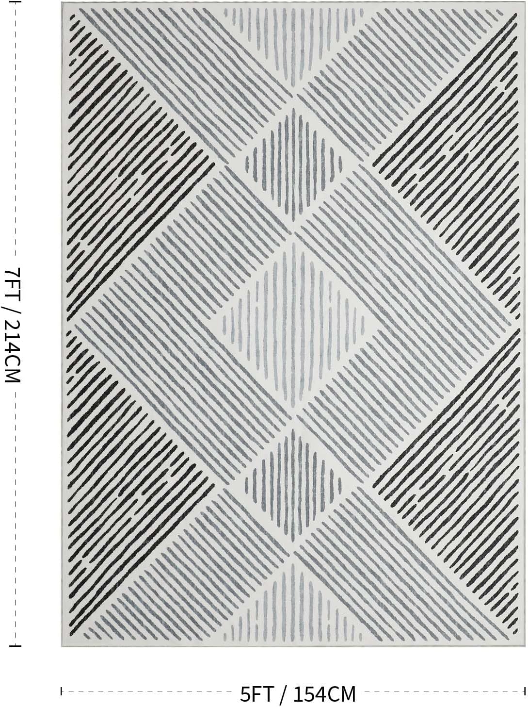 Alfombra geométrica blanca y negra 5x7pulg dormitorio sala