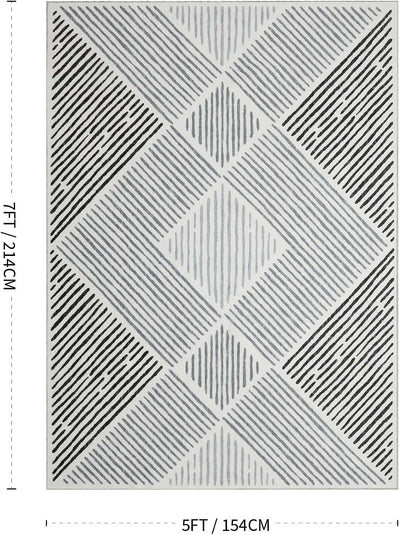 Alfombra geométrica blanca y negra 5x7pulg dormitorio sala