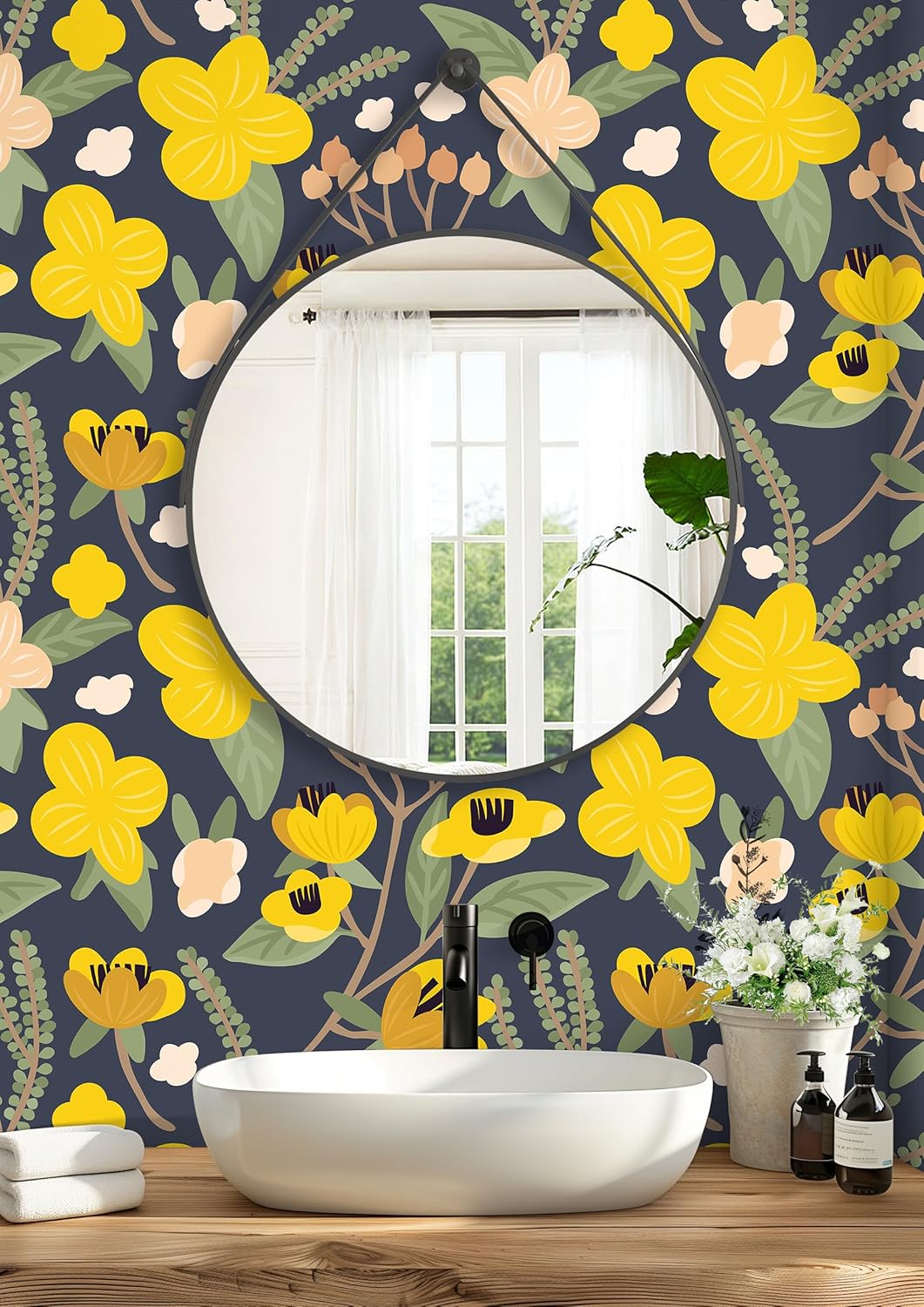 Papel tapiz autoadhesivo floral 17.3x9.8pulg