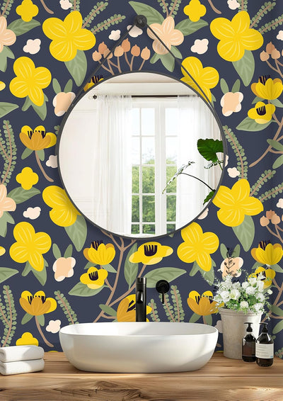 Papel tapiz autoadhesivo floral 17.3x9.8pulg